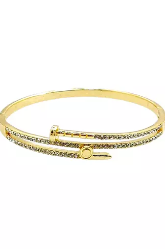 Gold plated anti tarnish cz nail design bracelet