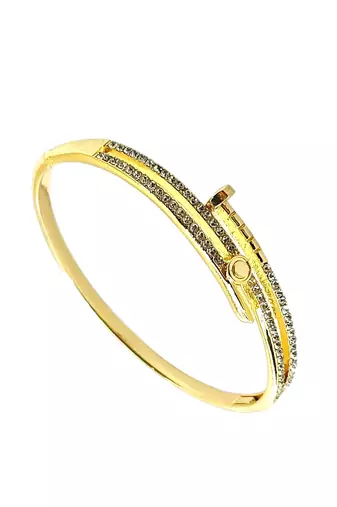 Gold plated anti tarnish cz nail design bracelet