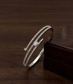 Silver plated anti tarnish cz nail design bracelet