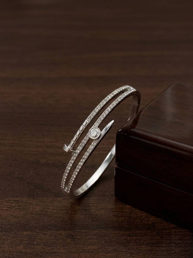 Silver plated anti tarnish cz nail design bracelet