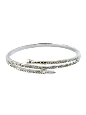 Silver plated anti tarnish cz nail design bracelet 2
