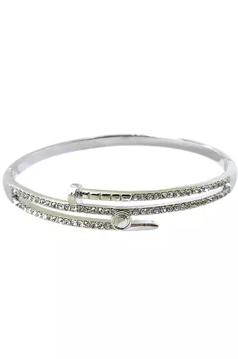 Silver plated anti tarnish cz nail design bracelet