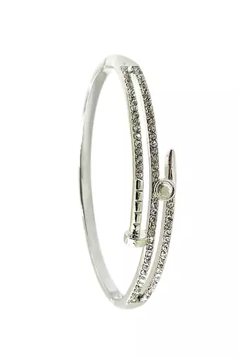 Silver plated anti tarnish cz nail design bracelet