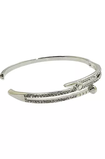 Silver plated anti tarnish cz nail design bracelet