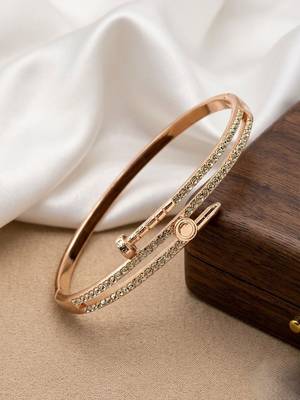 Rose gold plated anti tarnish cz nail design bracelet 1