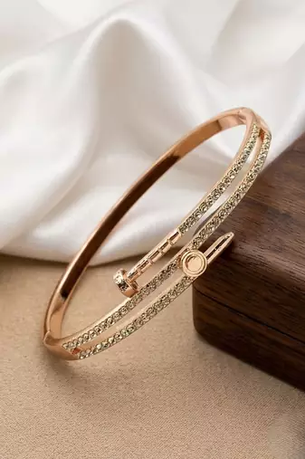 Rose gold plated anti tarnish cz nail design bracelet