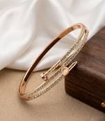 Rose gold plated anti tarnish cz nail design bracelet