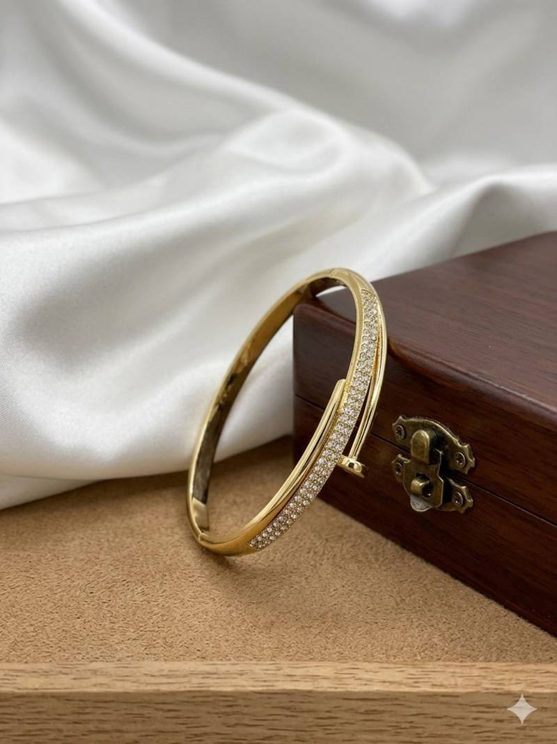 Gold plated anti tarnish cz nail design bracelet