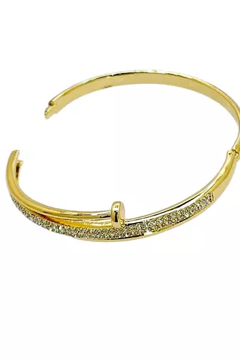 Gold plated anti tarnish cz nail design bracelet