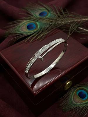 Silver plated anti tarnish cz nail design bracelet 1