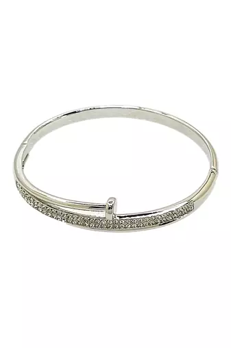 Silver plated anti tarnish cz nail design bracelet