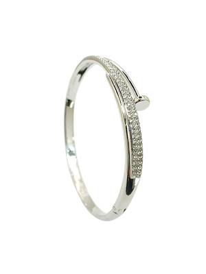 Silver plated anti tarnish cz nail design bracelet 3