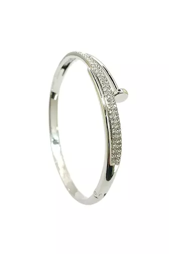 Silver plated anti tarnish cz nail design bracelet