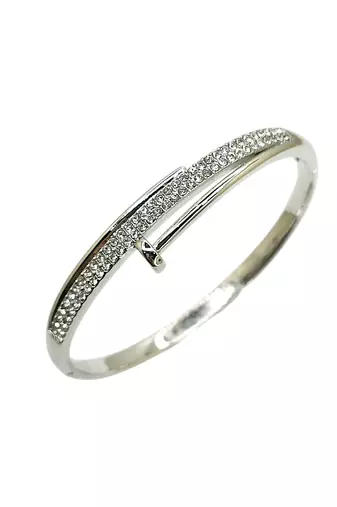 Silver plated anti tarnish cz nail design bracelet