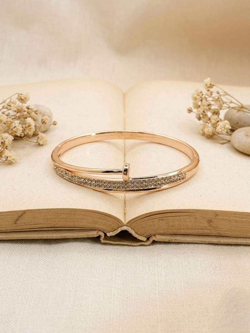 Rose gold plated anti tarnish cz nail design bracelet