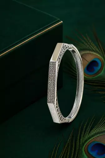 Silver plated octagonal anti tarnish cz  bracelet