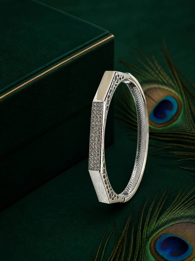 Silver plated octagonal anti tarnish cz  bracelet
