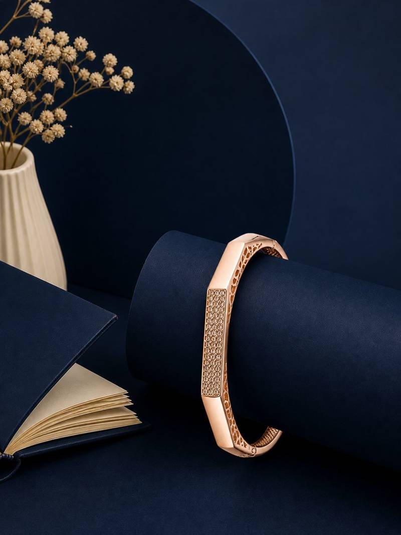 Rose gold plated octagonal anti tarnish cz  bracelet