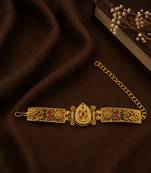 Gold plated kundan rajwadi adjustable bracelet