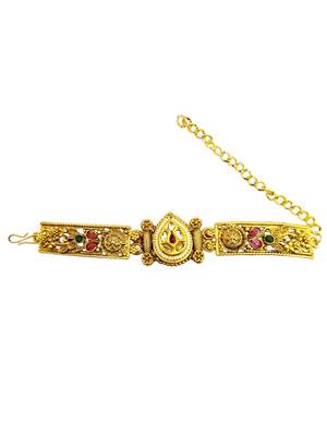 Gold plated kundan rajwadi adjustable bracelet 2