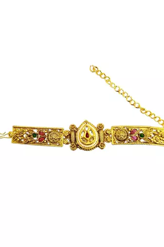 Gold plated kundan rajwadi adjustable bracelet