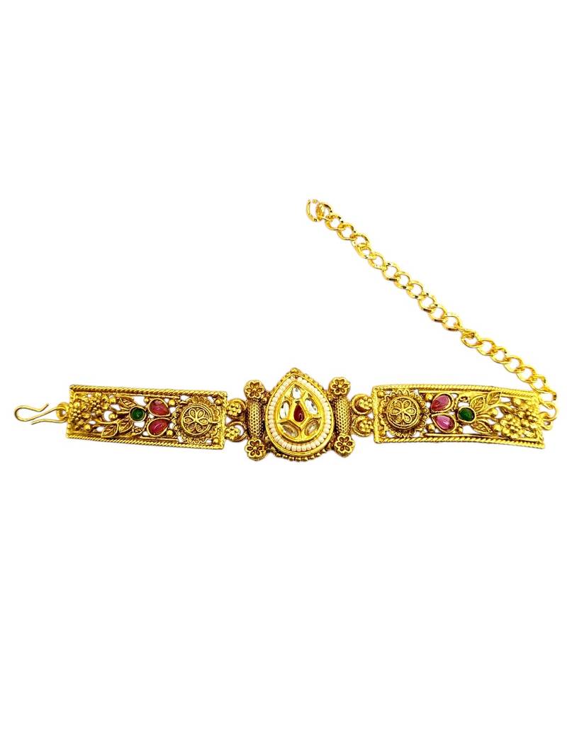 Gold plated kundan rajwadi adjustable bracelet