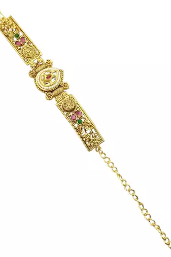 Gold plated kundan rajwadi adjustable bracelet