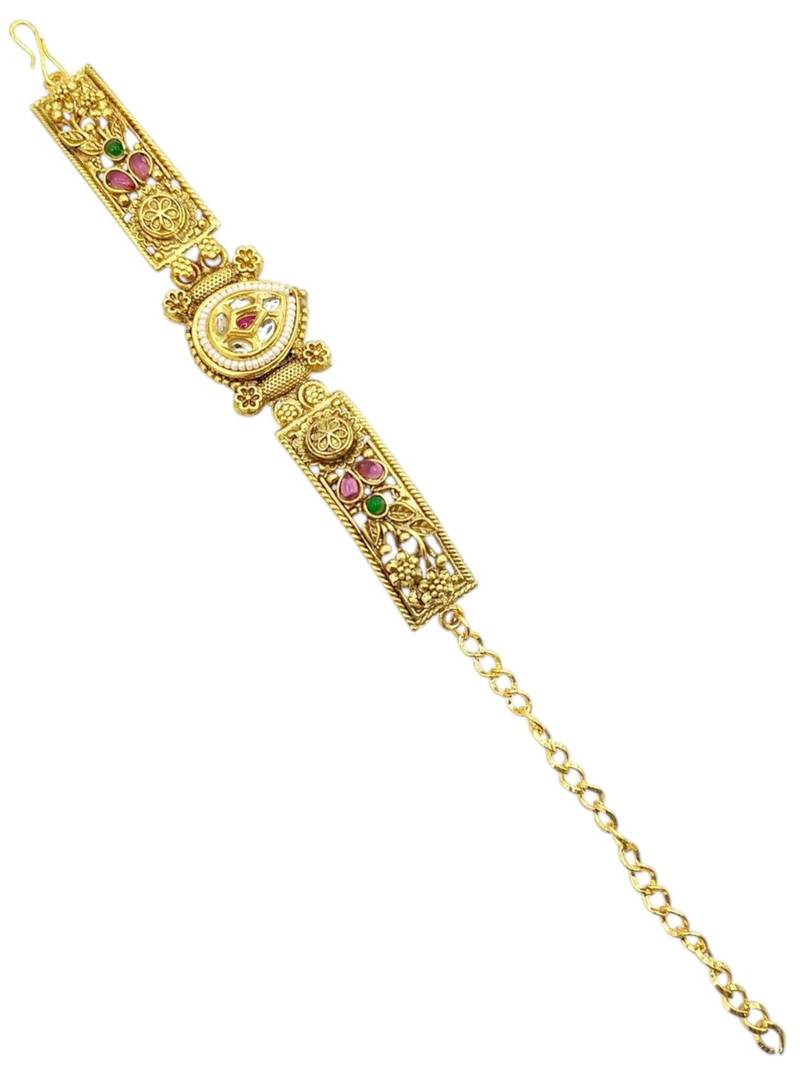 Gold plated kundan rajwadi adjustable bracelet
