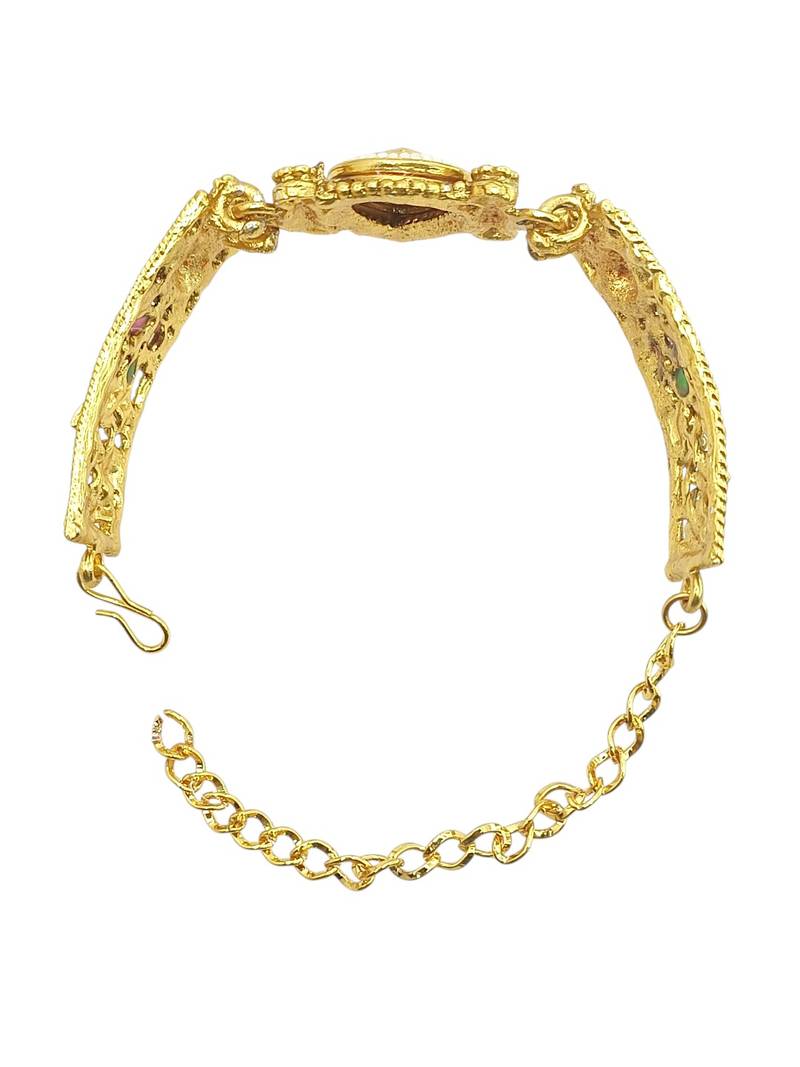 Gold plated kundan rajwadi adjustable bracelet
