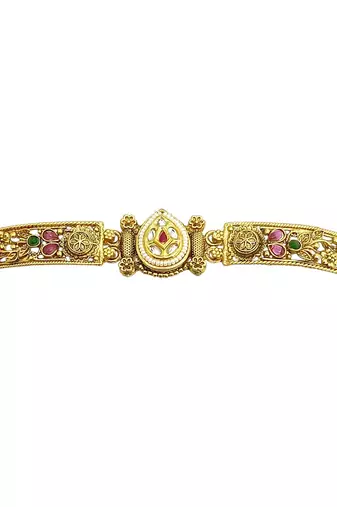 Gold plated kundan rajwadi adjustable bracelet