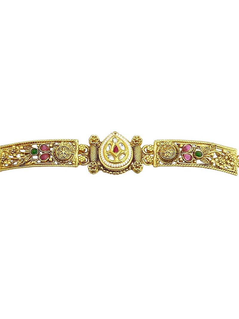 Gold plated kundan rajwadi adjustable bracelet