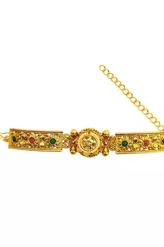 Gold plated kundan elegant adjustable bracelet