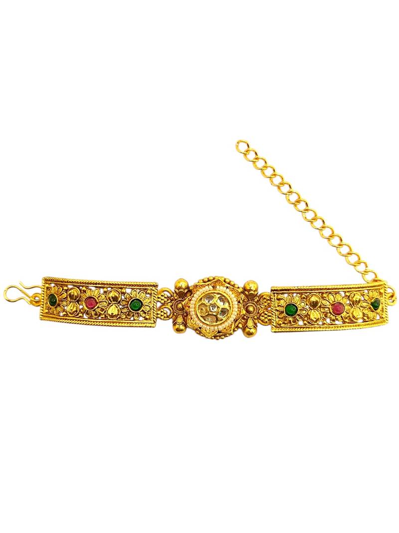 Gold plated kundan elegant adjustable bracelet