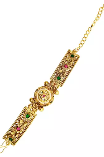 Gold plated kundan elegant adjustable bracelet