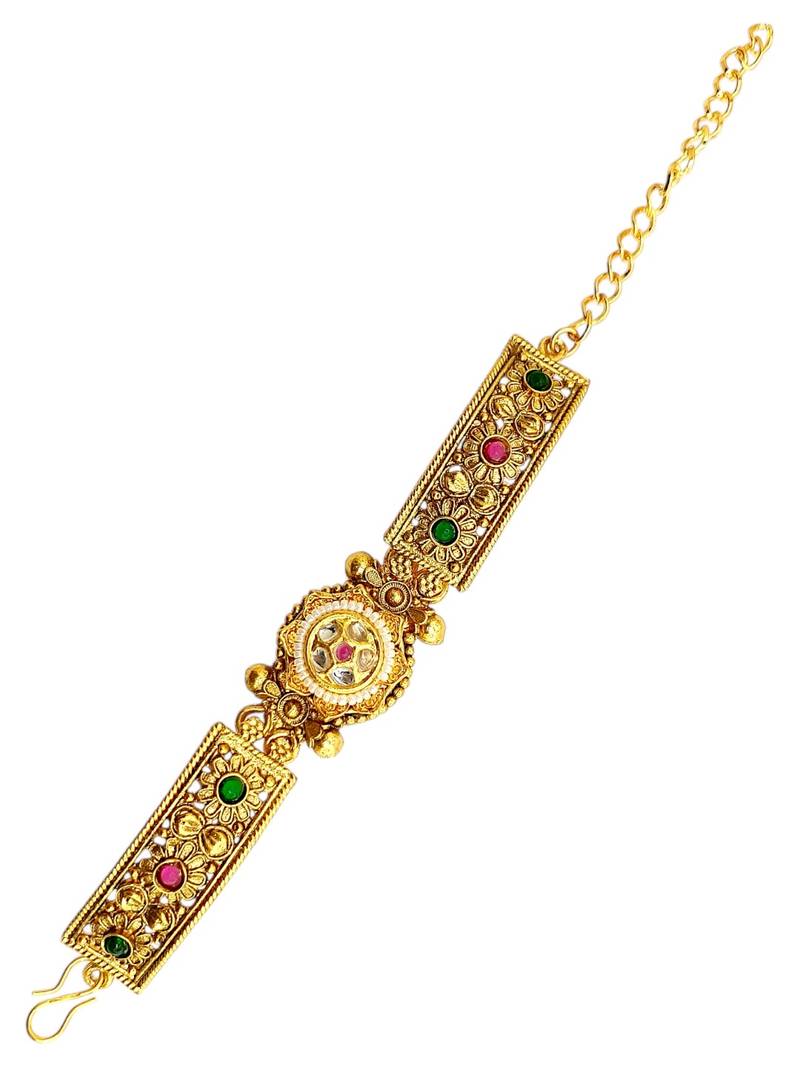 Gold plated kundan elegant adjustable bracelet
