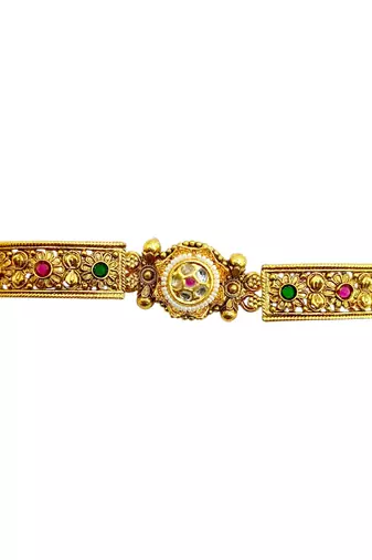 Gold plated kundan elegant adjustable bracelet