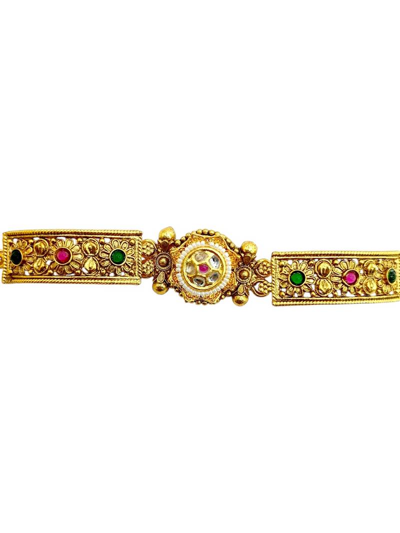 Gold plated kundan elegant adjustable bracelet