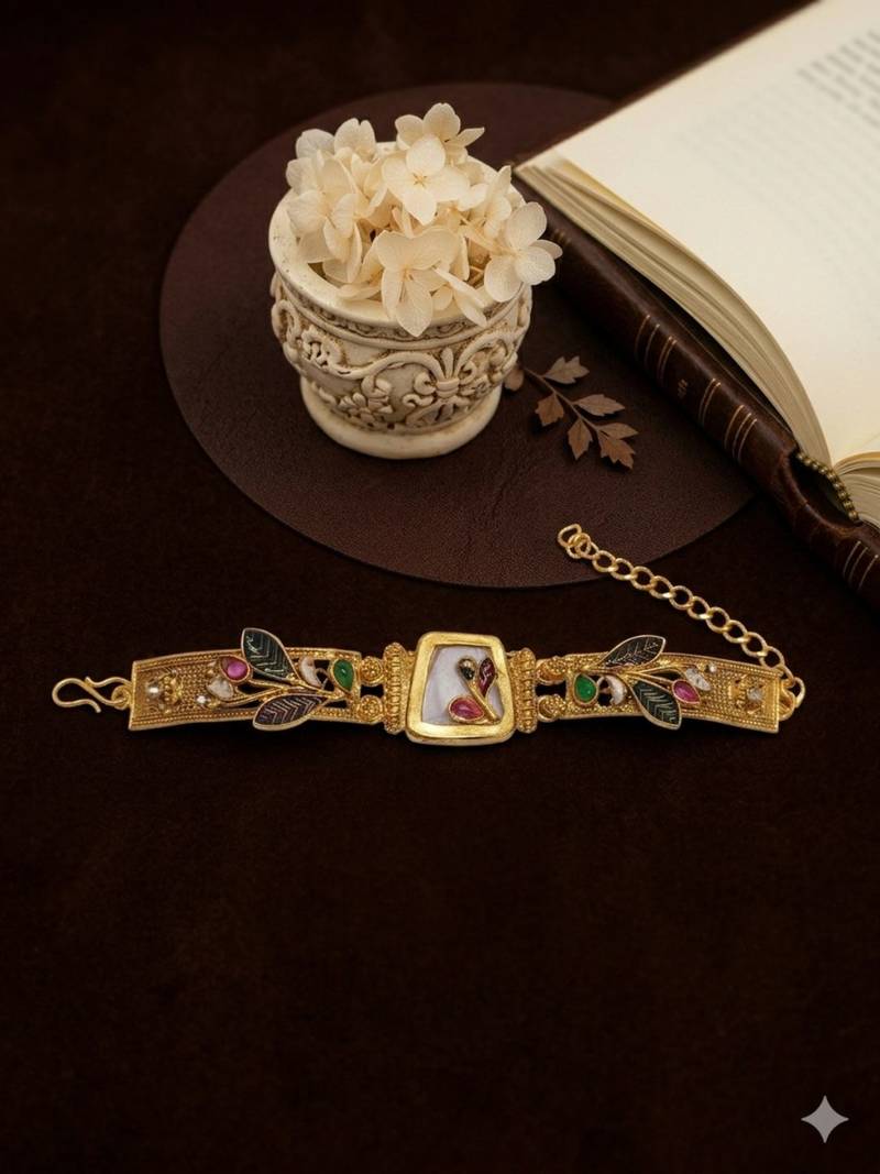 Gold plated heritage rajwadi adjustable bracelet
