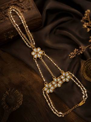 Gold plated kundan floral hathphool ring bracelet 1