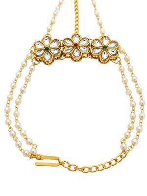 Gold plated kundan floral hathphool ring bracelet 4