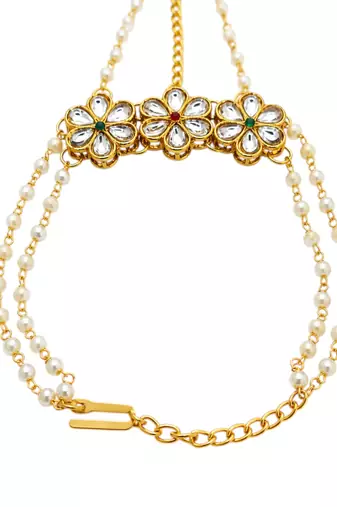 Gold plated kundan floral hathphool ring bracelet
