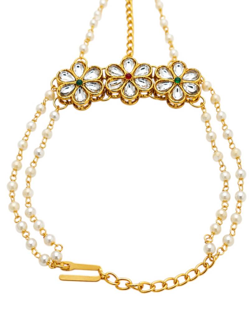 Gold plated kundan floral hathphool ring bracelet