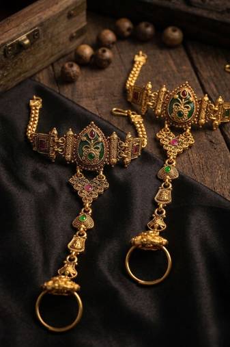 Set of 2 heritage design adjustable hathphool ring bracelet