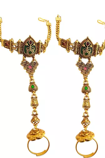 Set of 2 heritage design adjustable hathphool ring bracelet
