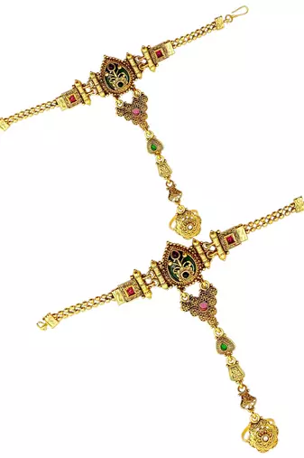 Set of 2 heritage design adjustable hathphool ring bracelet