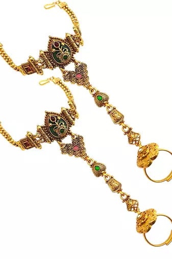 Set of 2 heritage design adjustable hathphool ring bracelet