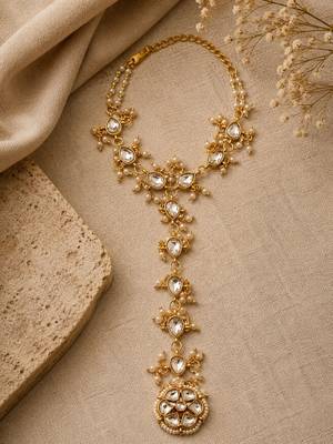 Gold plated kundan hathphool ring bracelet 1