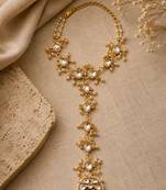Gold plated kundan hathphool ring bracelet