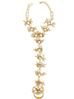 Gold plated kundan hathphool ring bracelet 2
