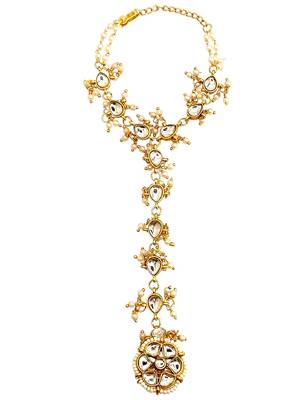 Gold plated kundan hathphool ring bracelet 3